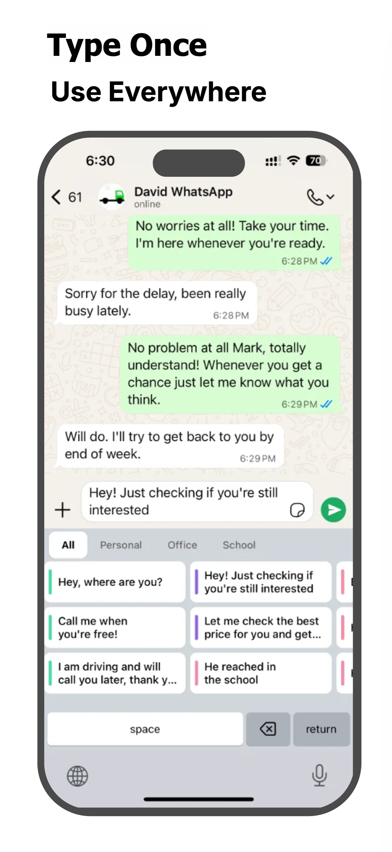 Type Once, Use Everywhere - ReplyKit keyboard in WhatsApp